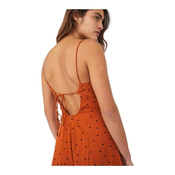 FREE PEOPLE Rust Orange Polka Dot Open Back Wide Leg Jumpsuit XS NEW - Picture 8 of 15
